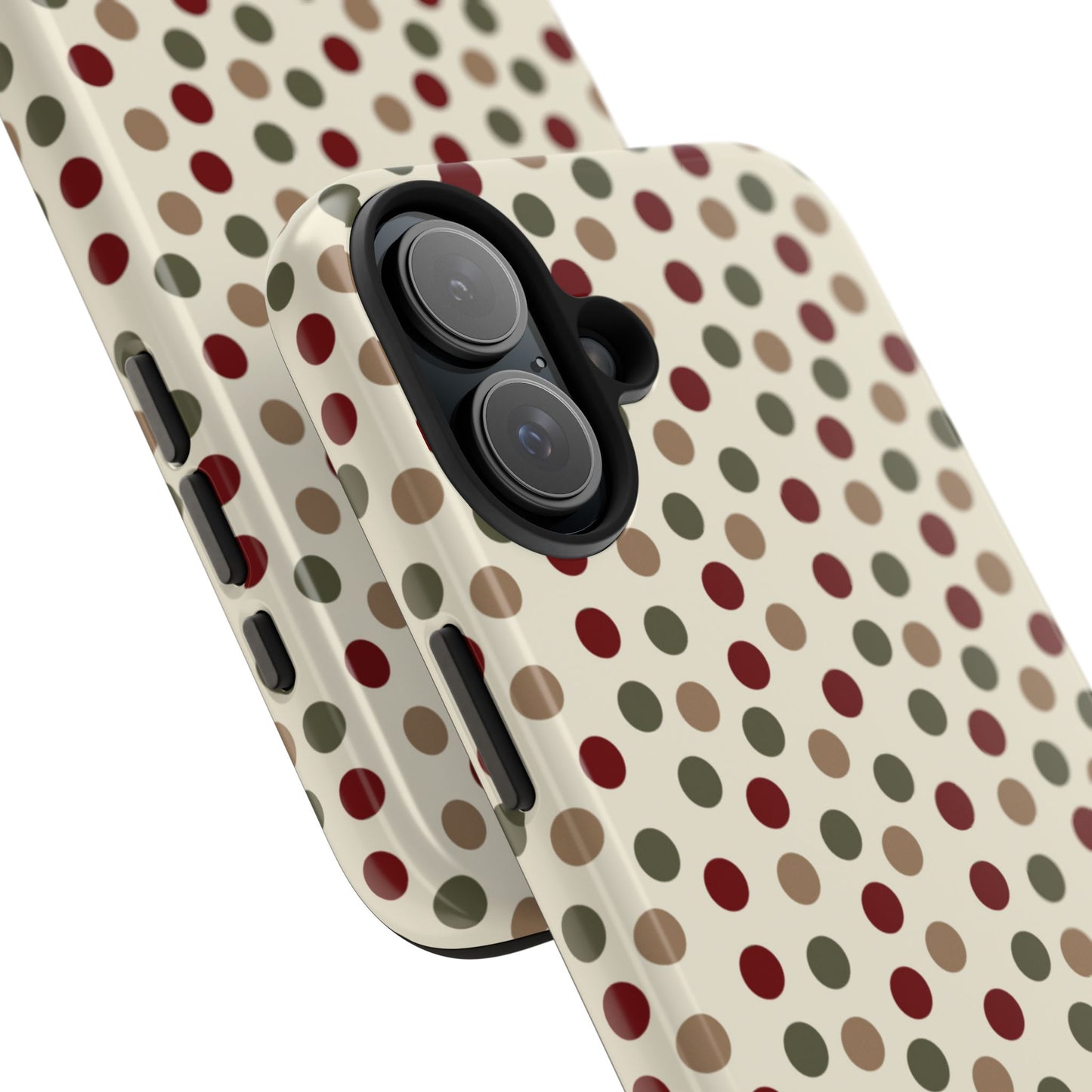 Festive Red & Green Polka Dots on Cream – iPhone Case