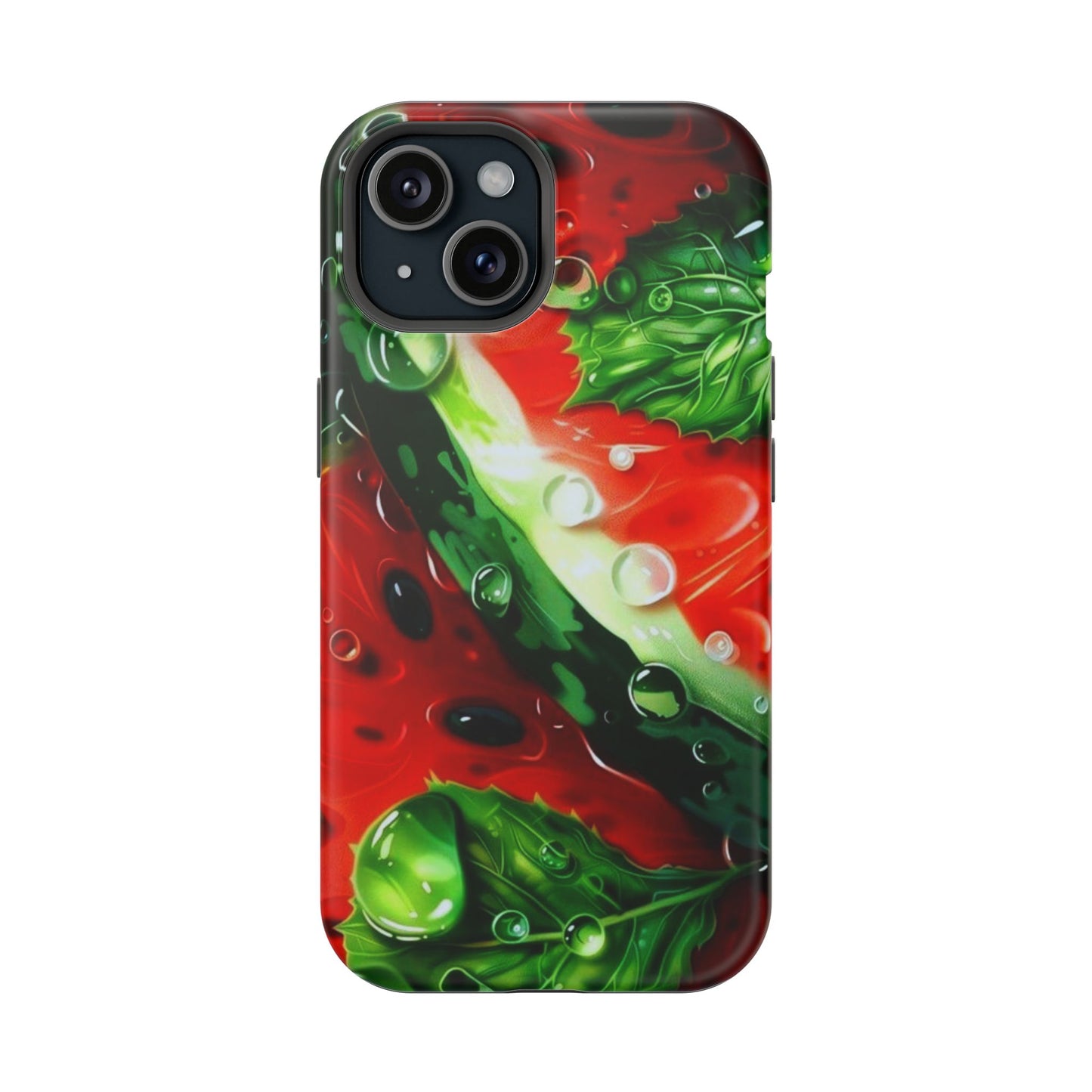 Juicy Watermelon & Mint MasSafe iPhone Case – Tough Dual-Layer, Vibrant Summer Design