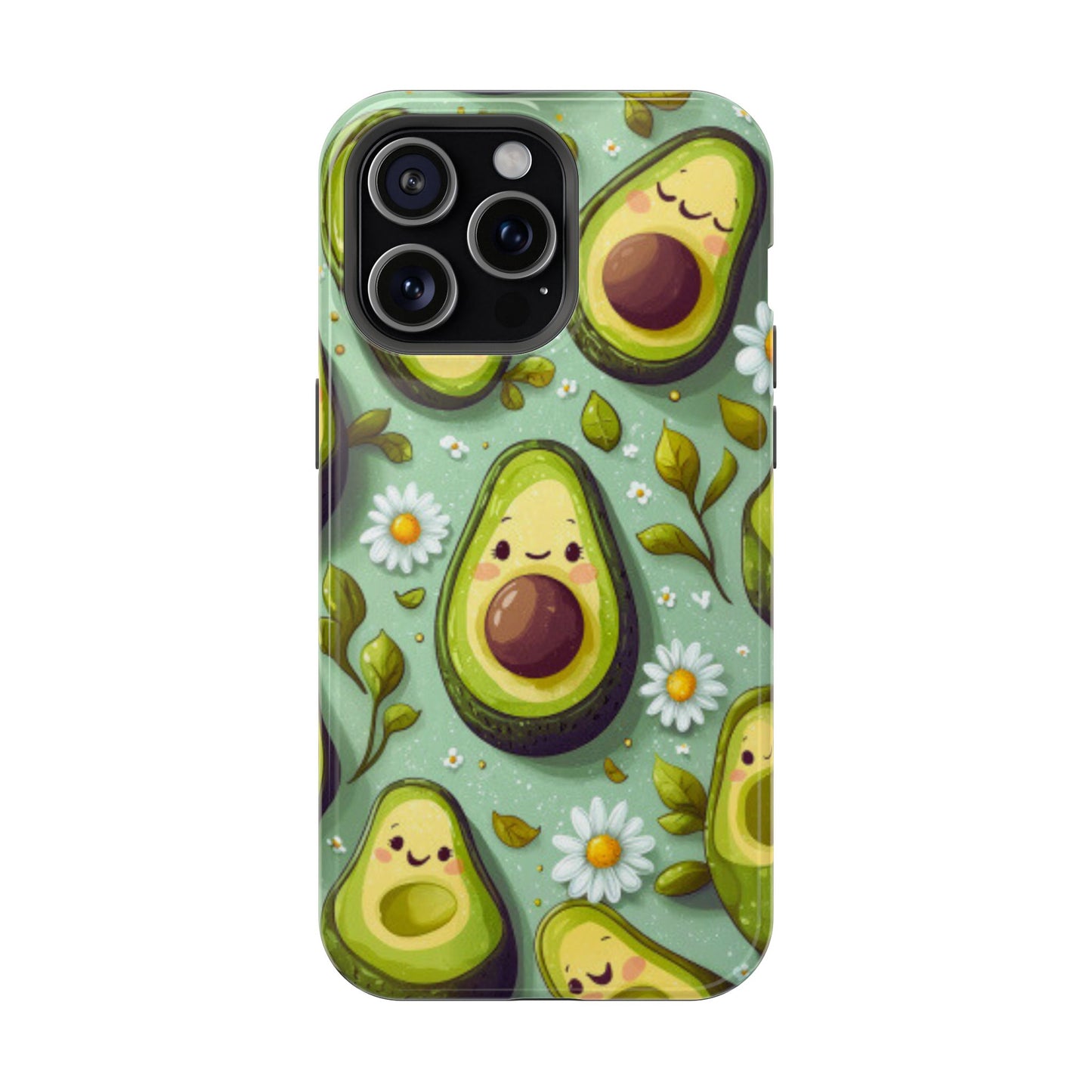 Cute Avocado MagSafe iPhone Case – Adorable Kawaii Avocados with Daisies, Shock-Resistant