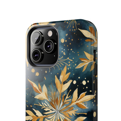 Gold Floral Snowflakes on Midnight Blue - iPhone Series Case