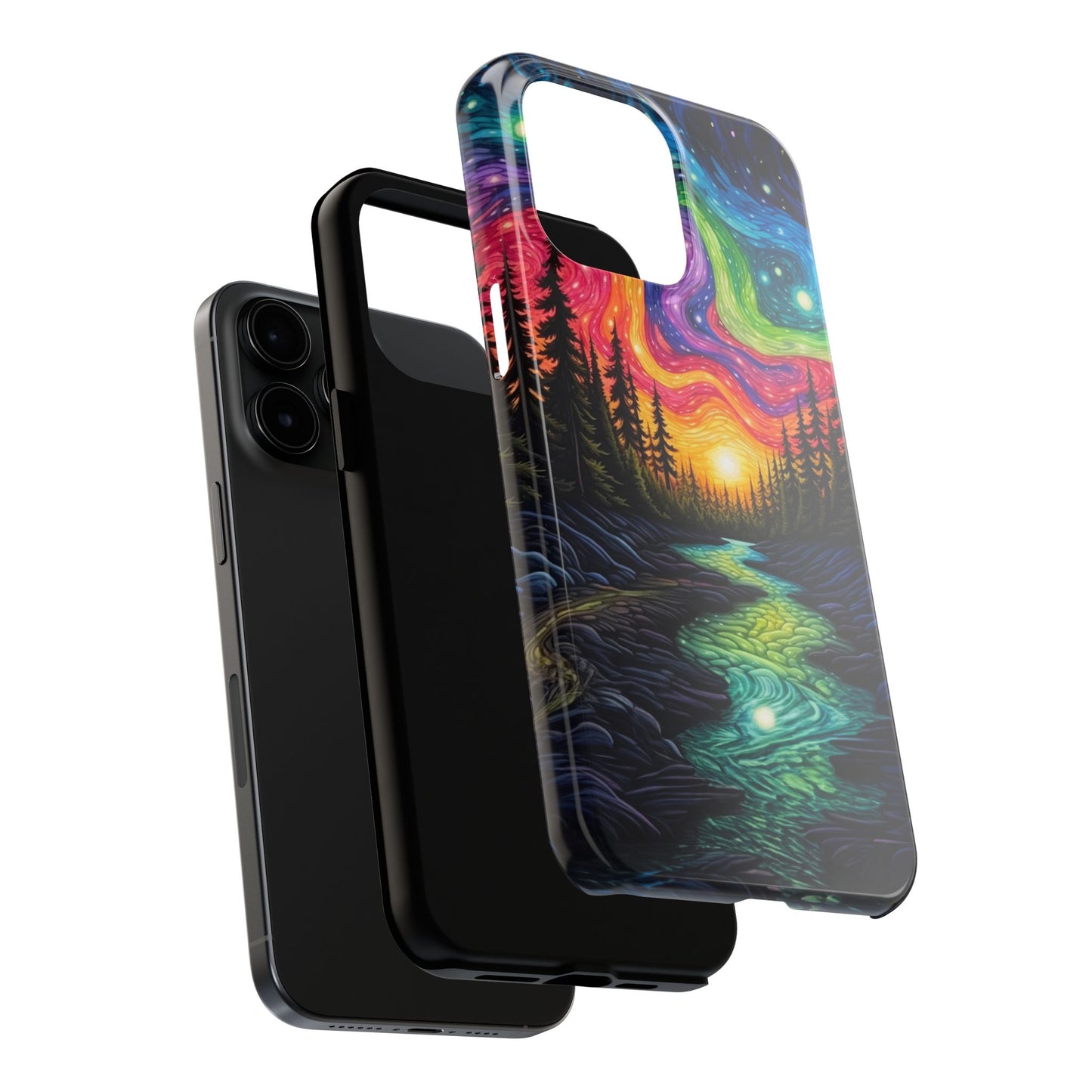 Celestial Nightscape iPhone Case – Vibrant River and Starry Sky Design