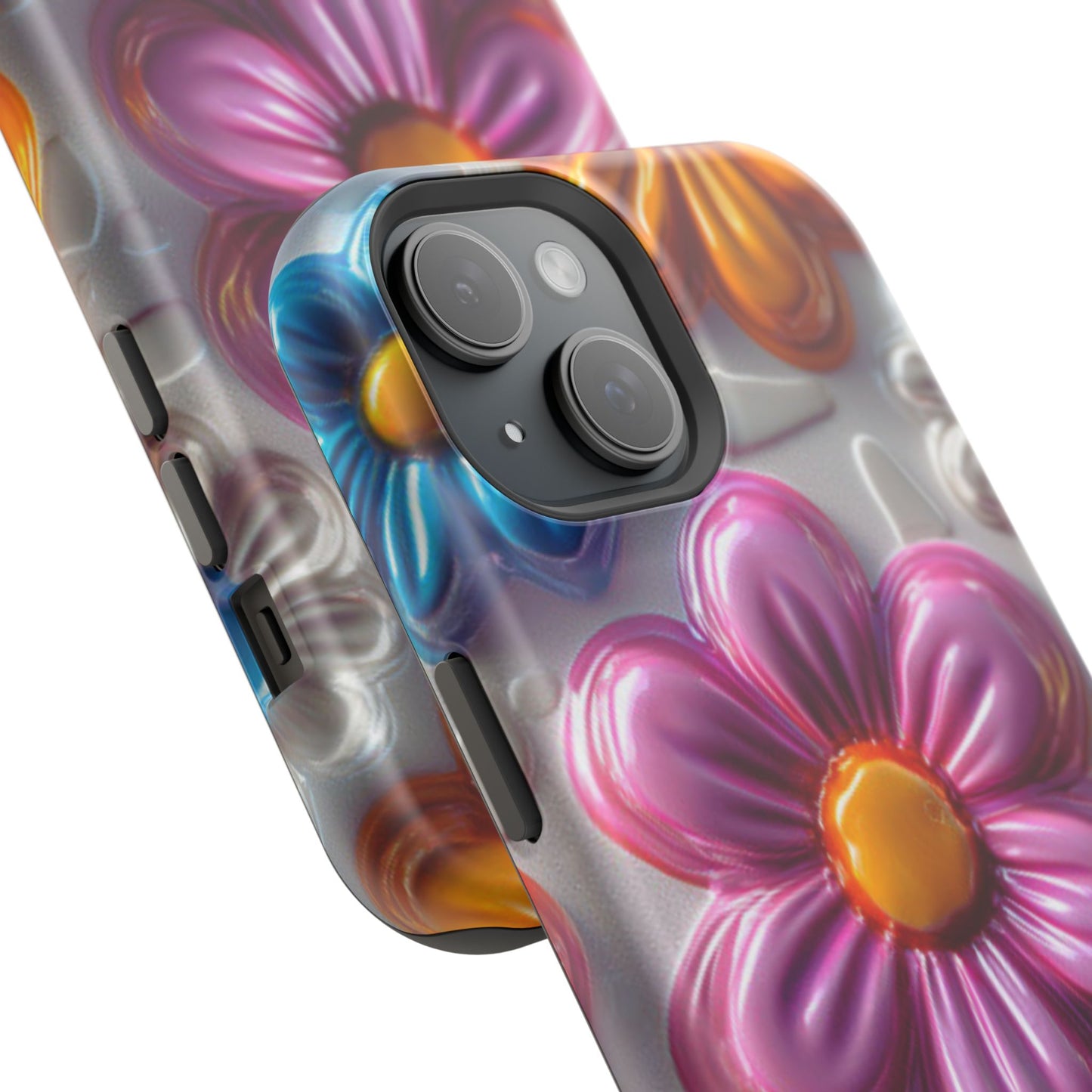 Glossy 3D Floral MagSafe iPhone Case – Colorful Flower Pattern, Durable Protection