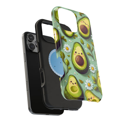 Cute Avocado MagSafe iPhone Case – Adorable Kawaii Avocados with Daisies, Shock-Resistant