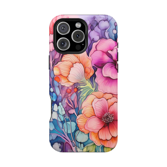 Bright Watercolor Floral Splash MagSafe iPhone Series Case – Bold Artistic Design