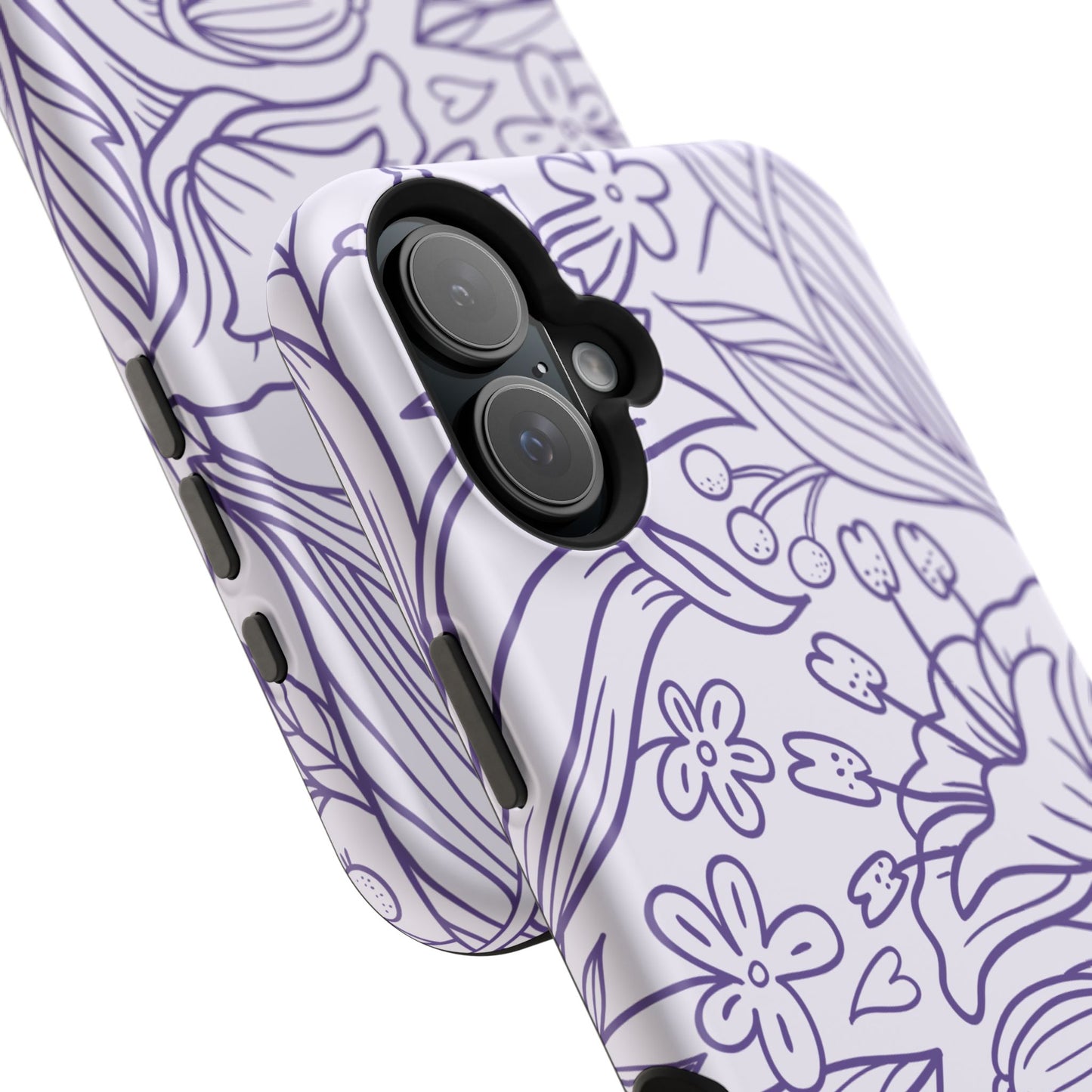 Lavender Floral Line Art Tough MagSafe iPhone Case – Minimalist Botanical Design with Dual-Layer Protection