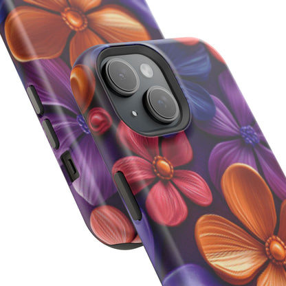 Bold Floral 3D MagSafe iPhone Case – Vivid Purple and Orange Flower Design, Shock-Resistant