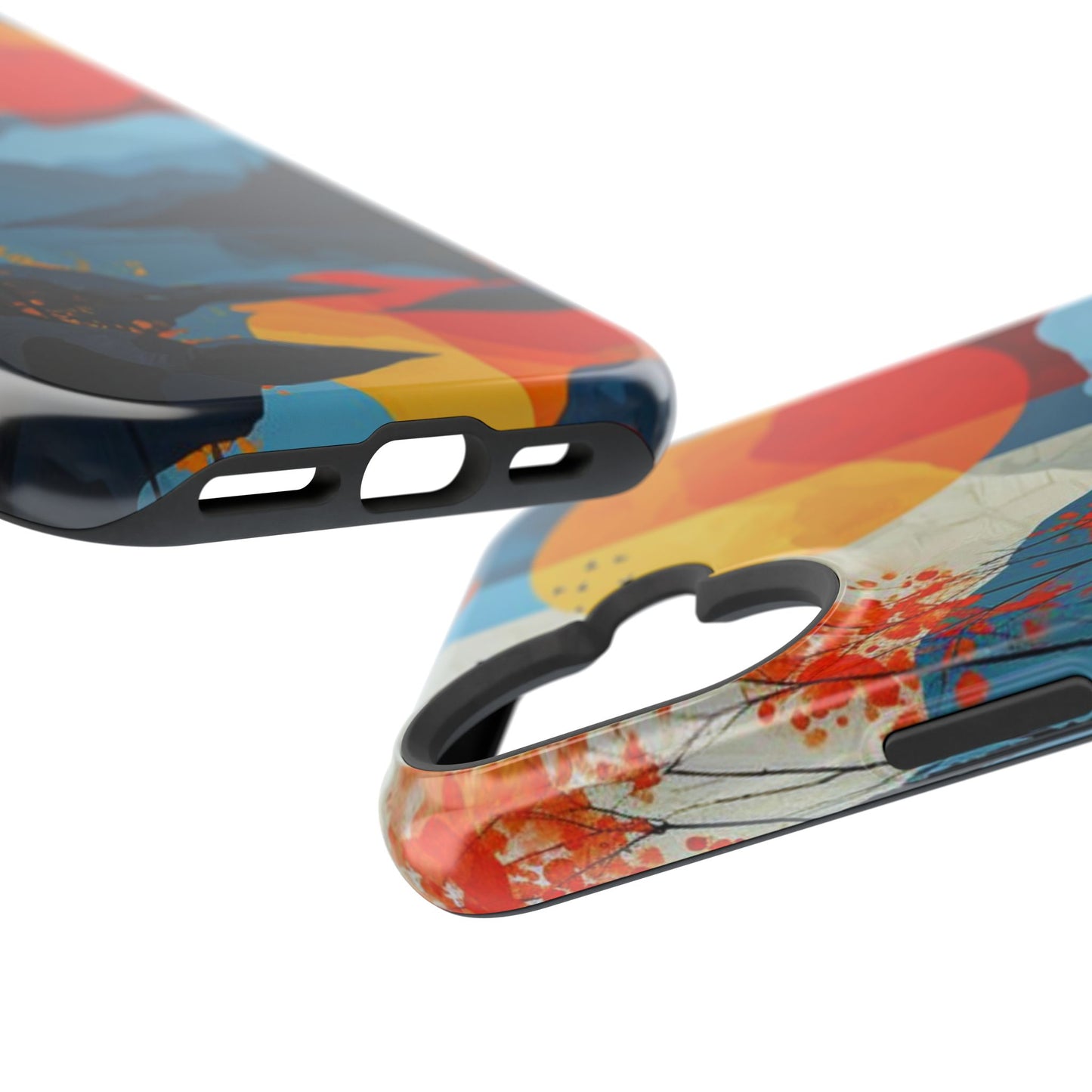 Abstract Autumn Landscape MagSafe iPhone Case – Bold Colorful Sunset Design, Dual-Layer Protection