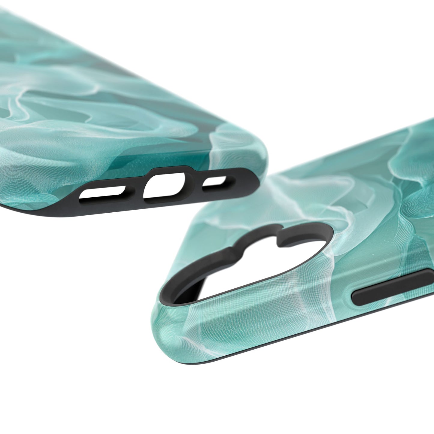 Elegant Flowing Teal Fabric MagSafe iPhone Case – Soft Waves Design