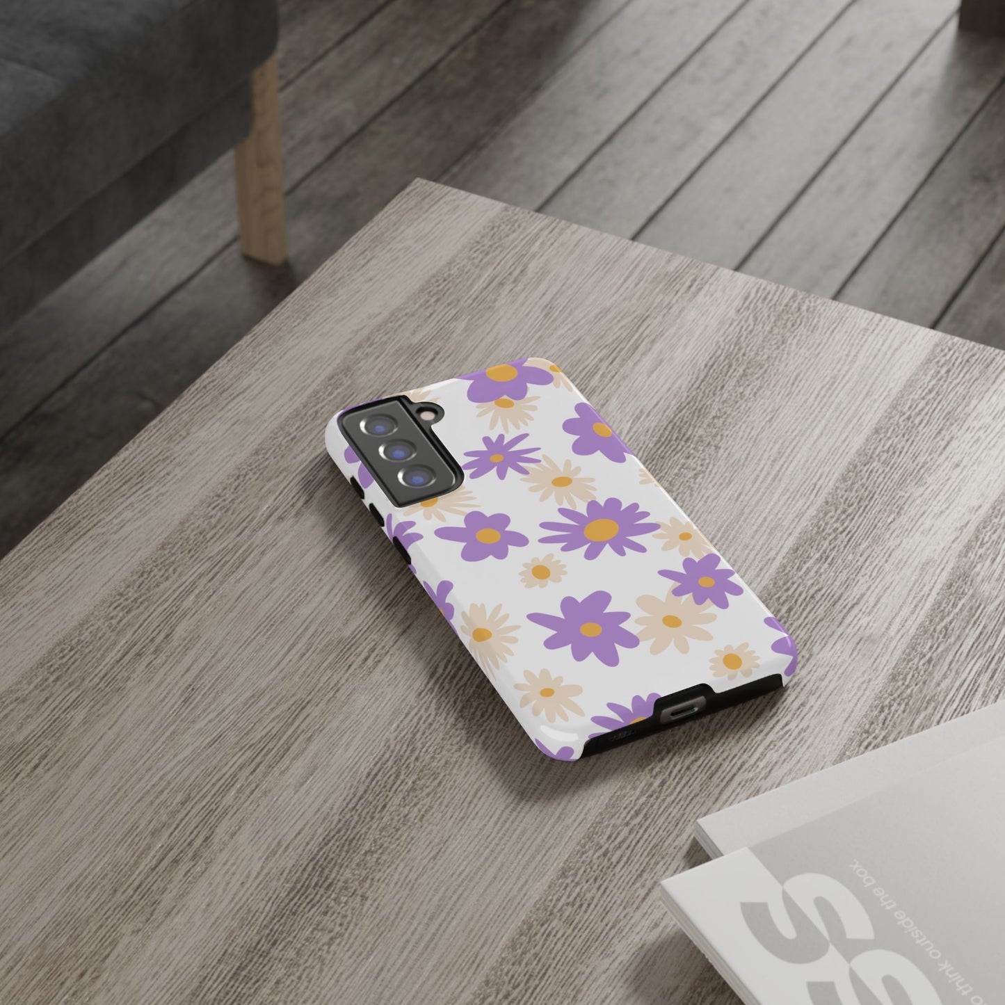 Retro Daisy Flower Samsung Galaxy Case – Pastel Purple & Cream Floral Design with Matte Finish