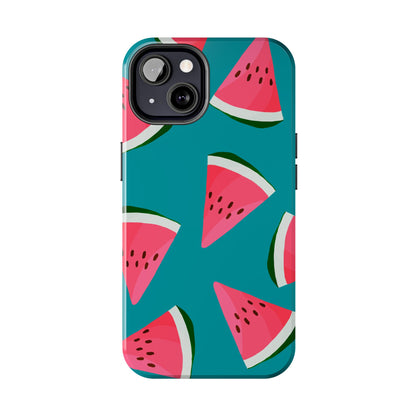 Watermelon Bliss iPhone Case – Vibrant Summer Fruit Design on Teal Background