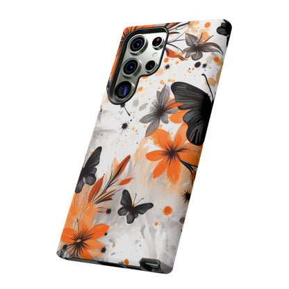 Orange Blossom & Black Butterfly Samsung Galaxy Case – Bold Floral Pattern with Modern Abstract Style