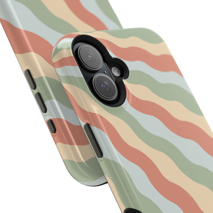 Earthy Retro Waves MagSafe iPhone Case – 70s-Inspired Wavy Stripes in Soft Green, Cream, and Rust