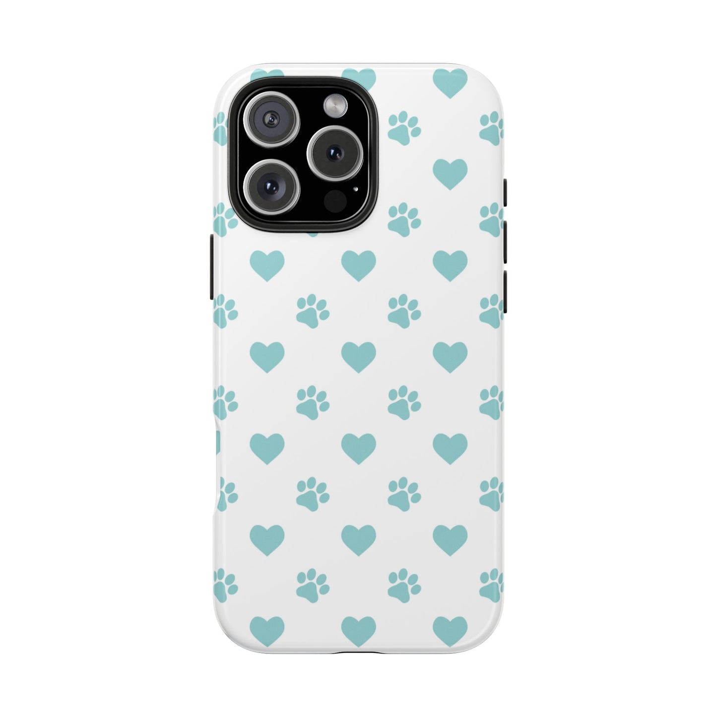 Mint Green Paw Print & Heart iPhone Case – Stylish Pet Lover’s Essential