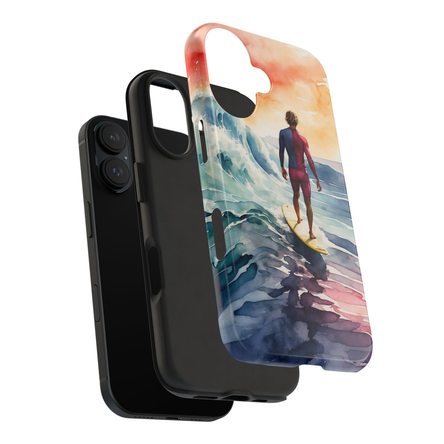 Surfer’s Sunset Wave iPhone Case – Vibrant Watercolor Design