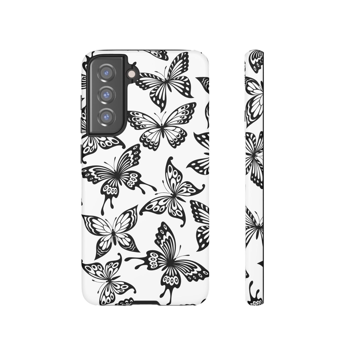 Monochrome Butterfly Pattern Samsung Galaxy  Case – Dual-Layer Protection with Matte Finish