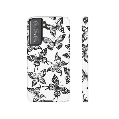 Monochrome Butterfly Pattern Samsung Galaxy  Case – Dual-Layer Protection with Matte Finish