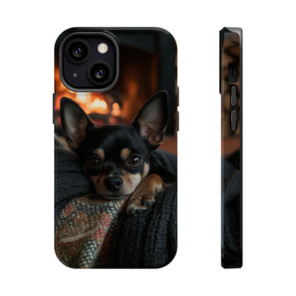 Cozy Chihuahua Fireplace MagSafe iPhone Case – Elegant and Functional Design