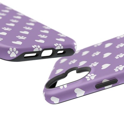 Lavender Paw Prints & Hearts Design - Adorable Pet Lover MagSafe iPhone Case