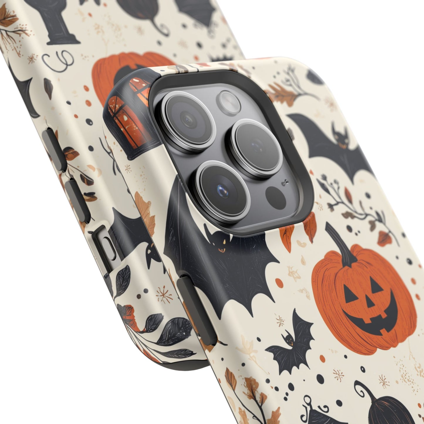 Charming Halloween MagSafe iPhone Case – Pumpkin, Bats, and Spooky Lantern Design