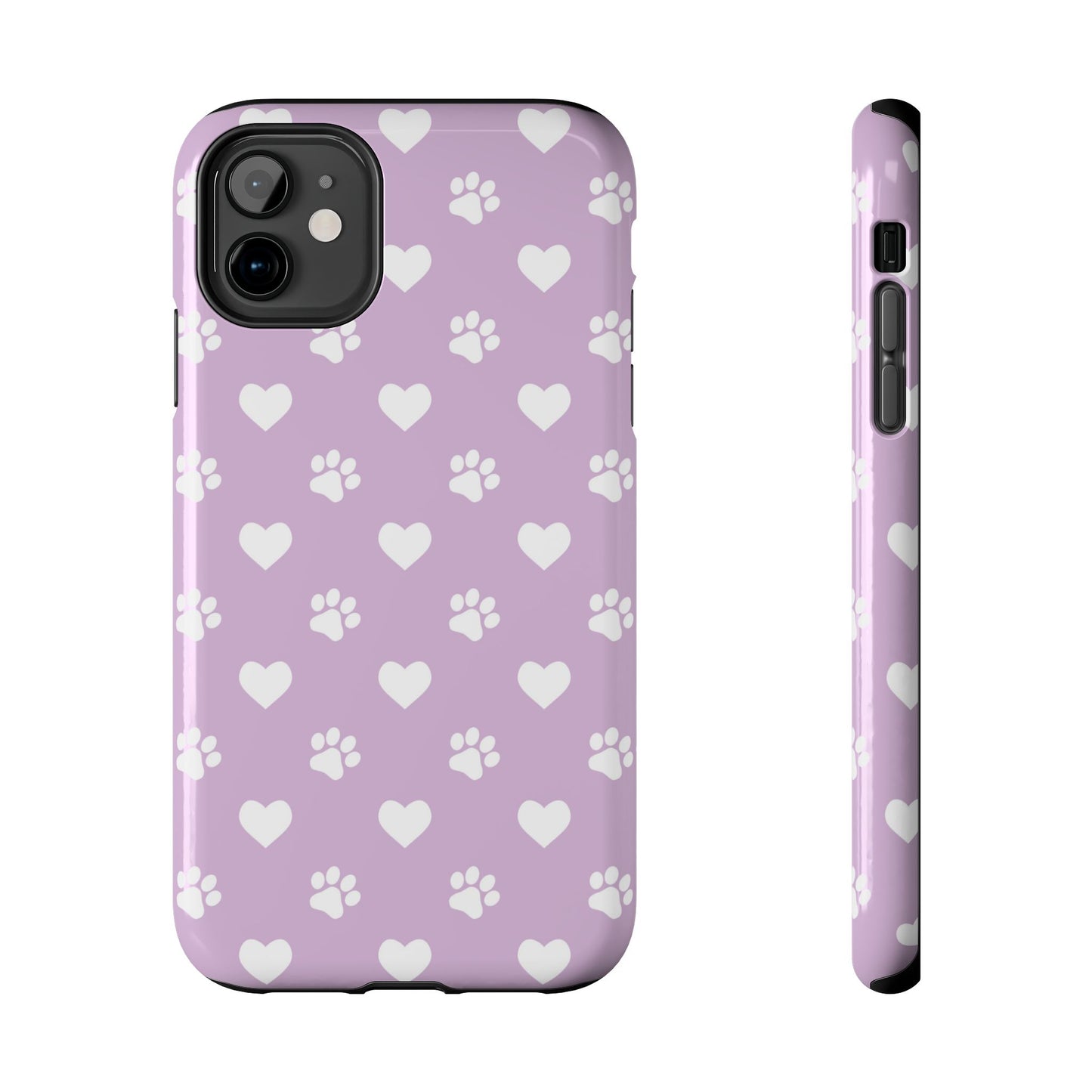 Purple Hearts & Paw Prints - Cute Pet Lover iPhone Case