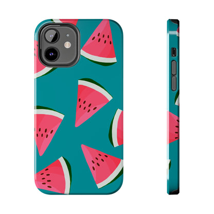 Watermelon Bliss iPhone Case – Vibrant Summer Fruit Design on Teal Background