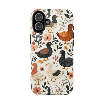 Farm Duck & Flowers iPhone Case – Vintage Floral Design