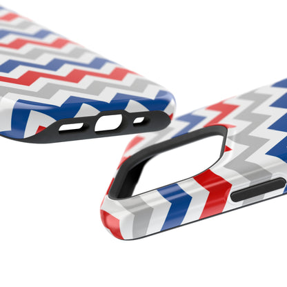 Patriotic Red, White & Blue Chevron – MagSafe Compatible iPhone Case