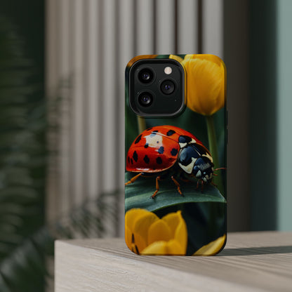 MagSafe iPhone Case: Vibrant Ladybug Amidst a Lush Yellow Flower Garden