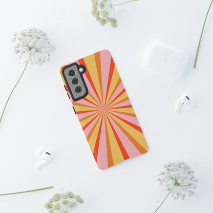 Bold Retro Sunburst Samsung Galaxy Case – Vibrant 70s-Inspired Rays in Orange, Pink, and Yellow