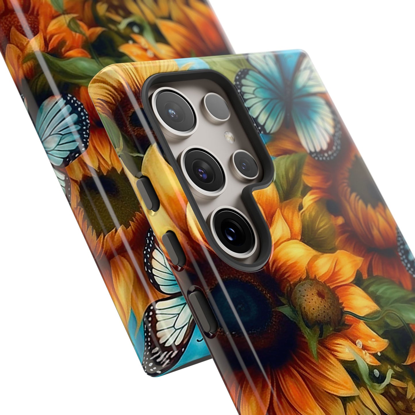 Aqua Blue Butterfly & Sunflower Art – Samsung Galaxy Case