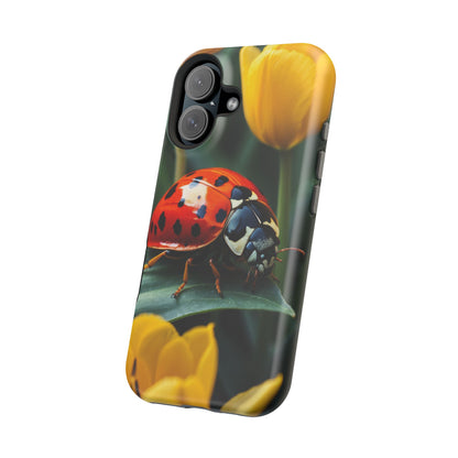 MagSafe iPhone Case: Vibrant Ladybug Amidst a Lush Yellow Flower Garden