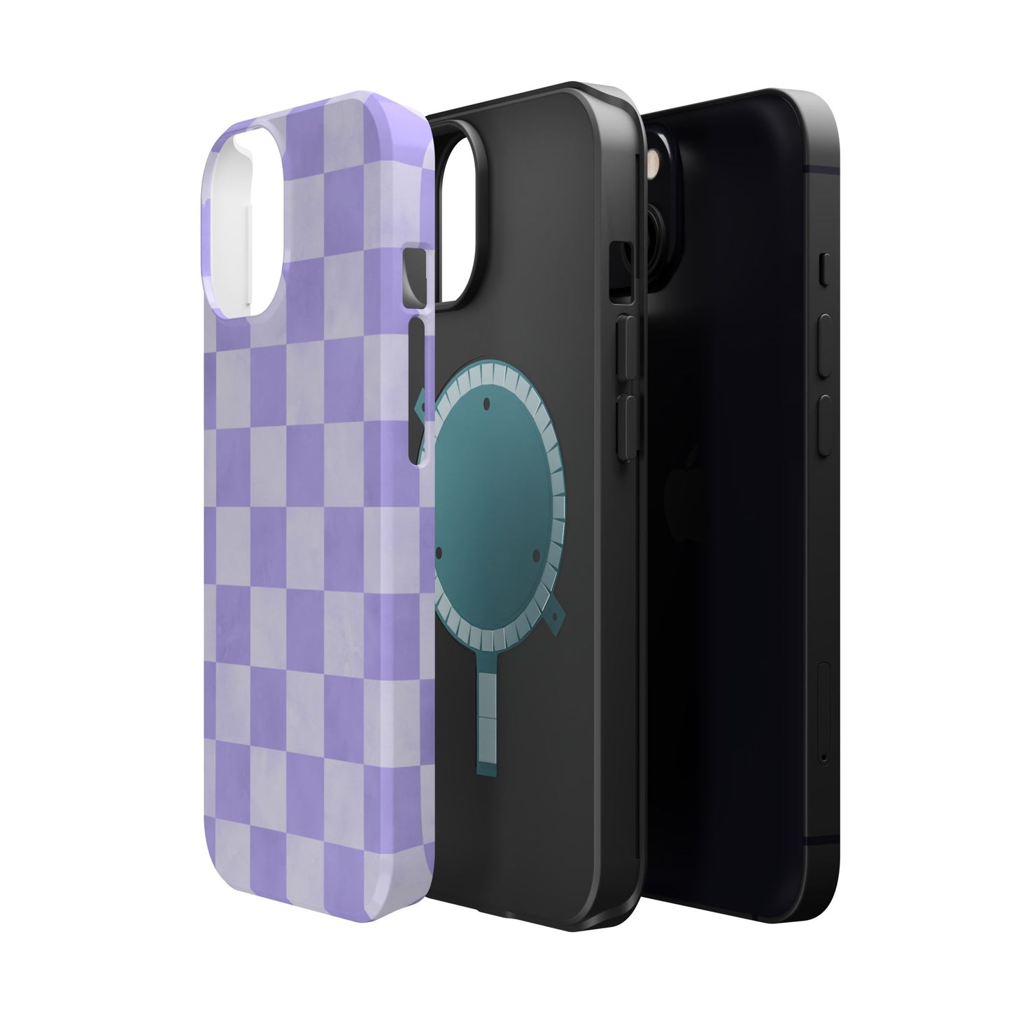 Lavender Checkerboard MagSafe iPhone Case – Shockproof, Smooth Matte Finish, Dual-Layer Design