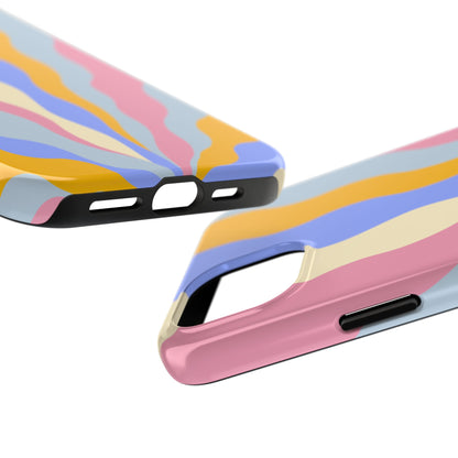 Pastel Radiance iPhone Case – 70s-Inspired Dual-Layer Design with Wavy Sunburst Pattern