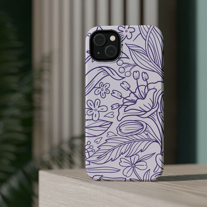 Lavender Floral Line Art Tough MagSafe iPhone Case – Minimalist Botanical Design with Dual-Layer Protection