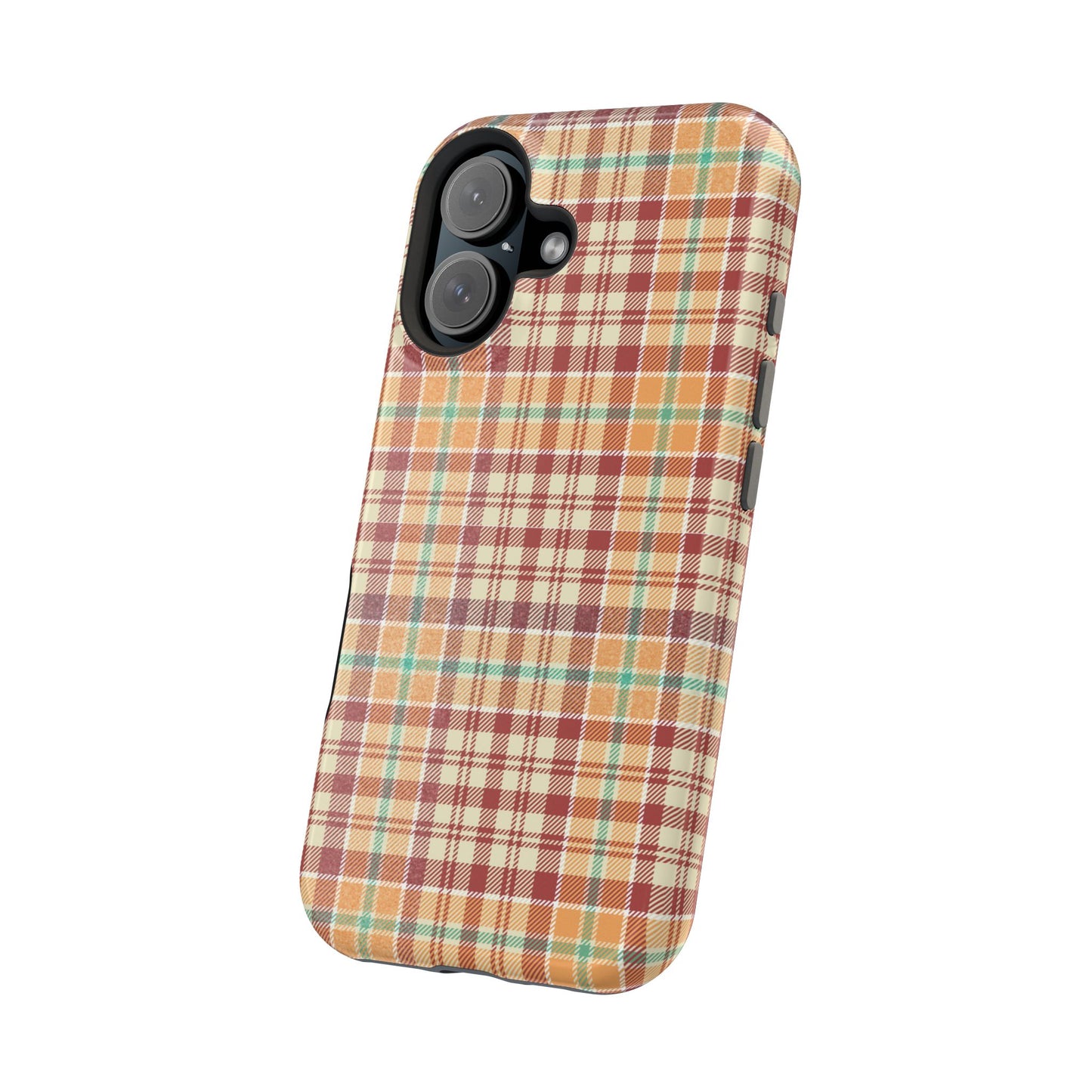 Retro Chic Plaid MagSafe iPhone Case in Red, Orange, Green & Cream – Vintage Design Meets Modern Tech