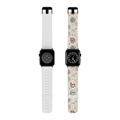 Vintage Red and Gray Snowflake Pattern Apple Watch Band