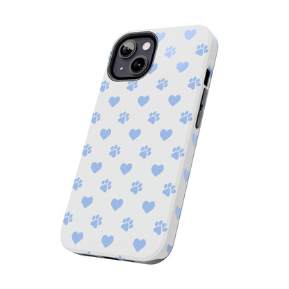 iPhone Case - Blue Paw Print & Heart Design