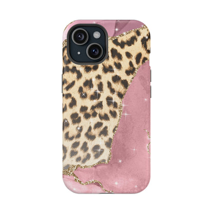 Pink Glam Leopard - MagSafe iPhone Series Case with Glitter Accents