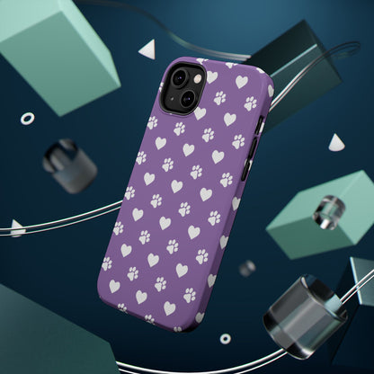 Lavender Paw Prints & Hearts Design - Adorable Pet Lover MagSafe iPhone Case