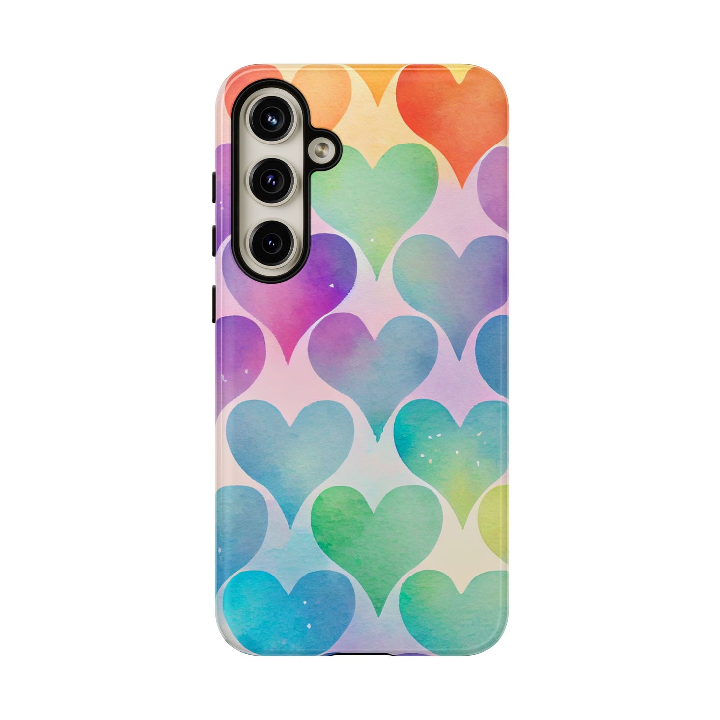 Rainbow Hearts Watercolor Samsung Galaxy Case – Slim Design, Glossy Finish