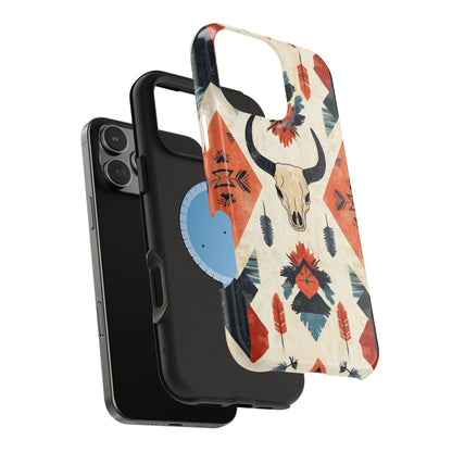 Southwestern Boho Skull Tough MagSafe iPhone Case – Durable Matte Finish, Dual-Layer Protection