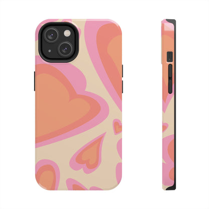 Retro Pink Hearts iPhone Case – Shock-Resistant, Matte Finish, Dual-Layer Protection