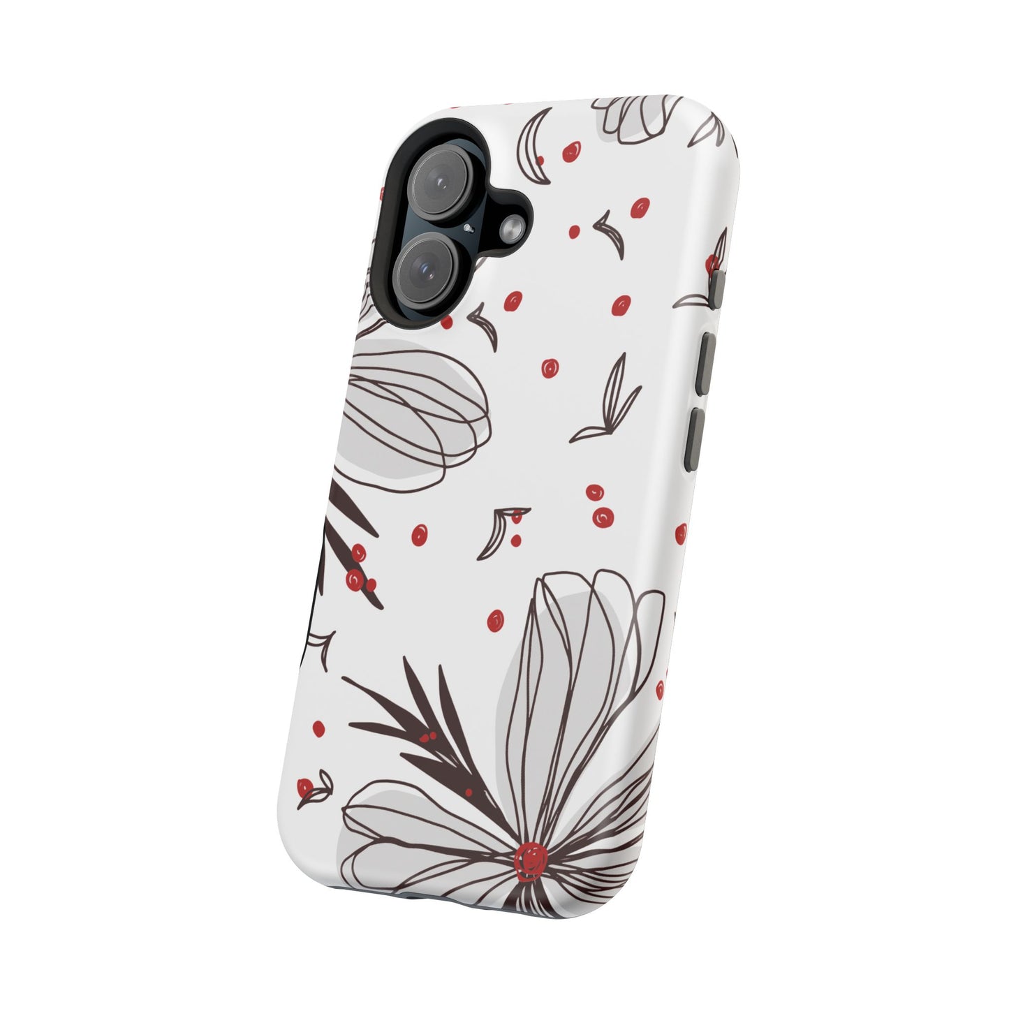 Minimalist Line Art Floral Tough MagSafe iPhone Case – Bold Red and Black Design, Shockproof Protection