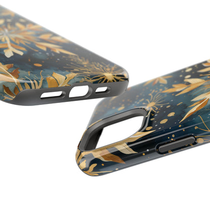 Gold Floral Snowflakes on Midnight Blue - MagSafe iPhone Series Case