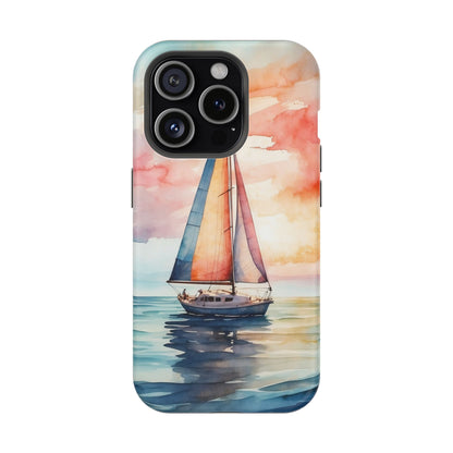 Sailboat Sunset MagSafe iPhone Case – Vibrant Watercolor Design