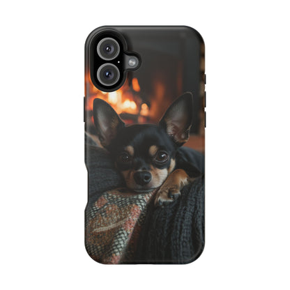 Cozy Chihuahua Fireplace MagSafe iPhone Case – Elegant and Functional Design