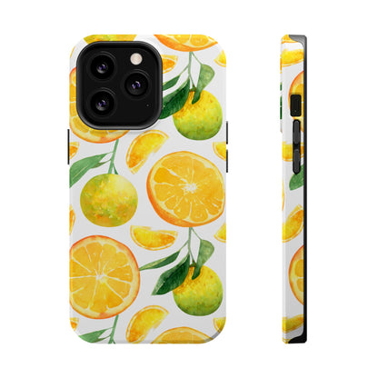 Sunny Citrus Grove Tough MagSafe iPhone Case – Watercolor Orange Design, Dual-Layer Protection