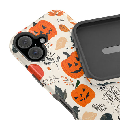 Spooky Pumpkin & Skeleton MagSafe iPhone Case – Halloween Jack-O'-Lantern Design