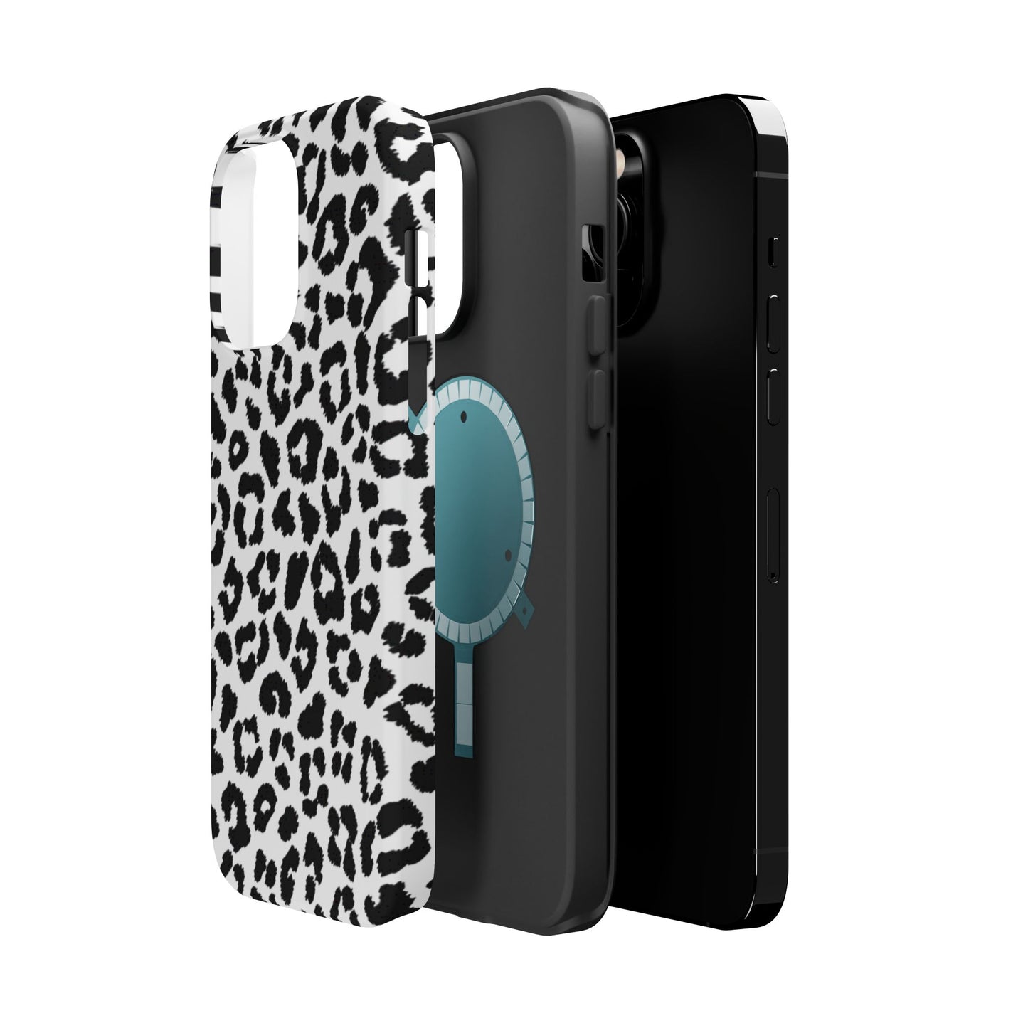 Monochrome Leopard Print Tough MagSafe iPhone Case – Classic Black and White Design with Dual-Layer Protection