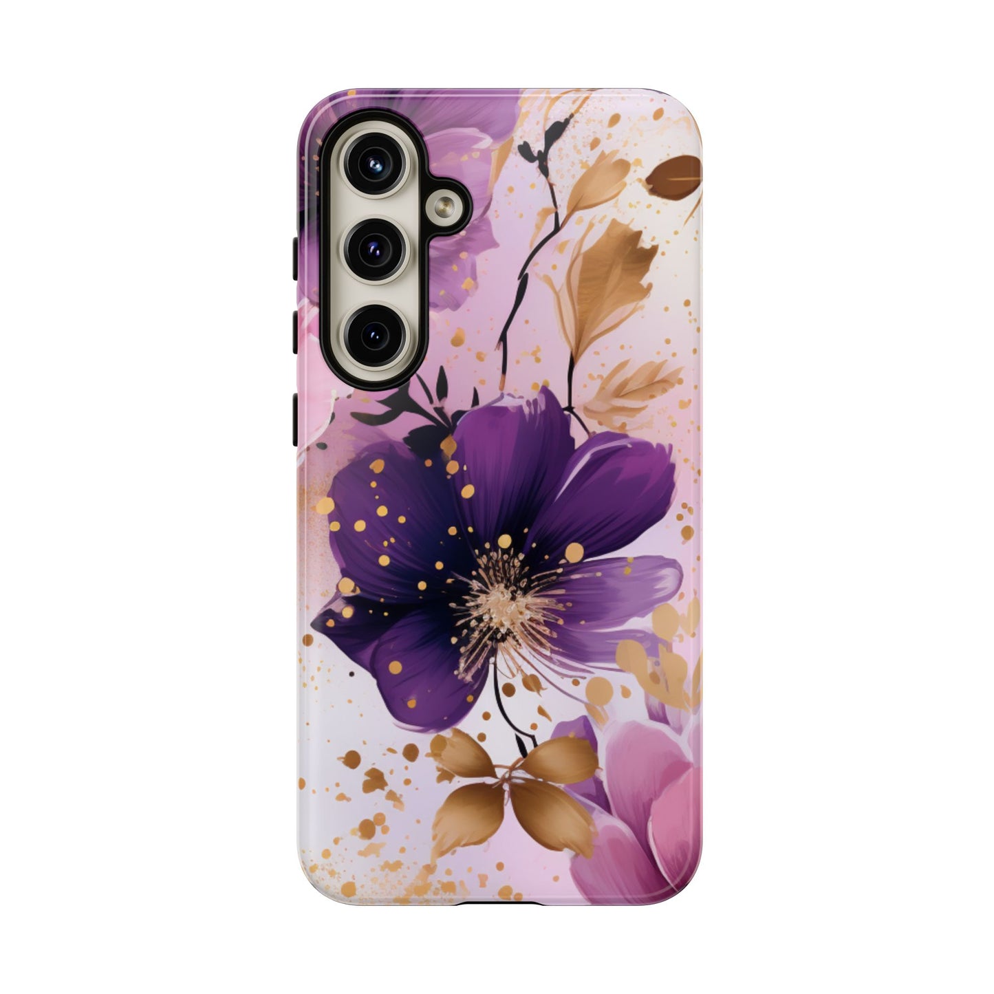 Elegant Purple & Gold Floral Samsung Galaxy Case - Luxe Flower Design